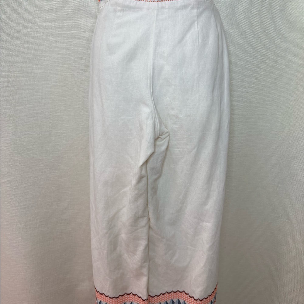 Anthropologie Embroidered Wide Leg Pants Boho Linen White Orange Size 2 - Picture 2 of 9